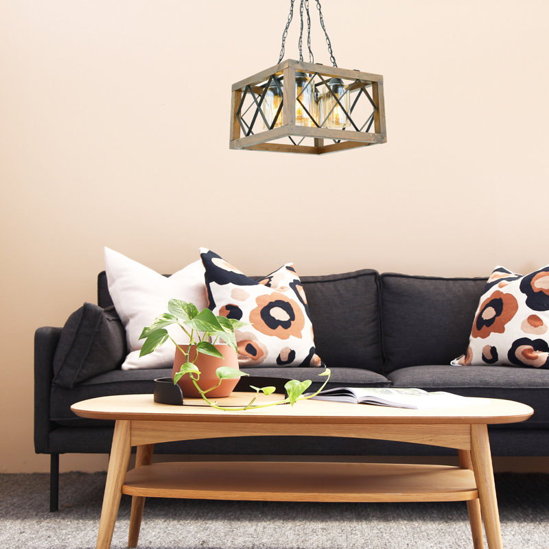 Lovern 4 - Light Walnut/Black Geometric Pendant