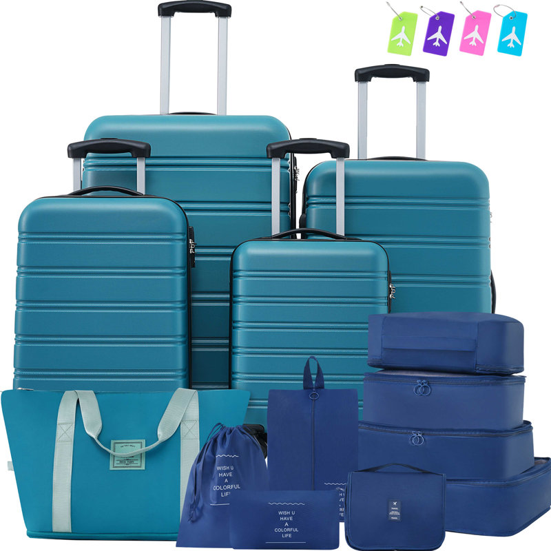 Valise Hardshell 4 pièces + valise à roulettes avec verrou TSA - 16 "+ 20" + 24 "+ 28" bagages, Blue