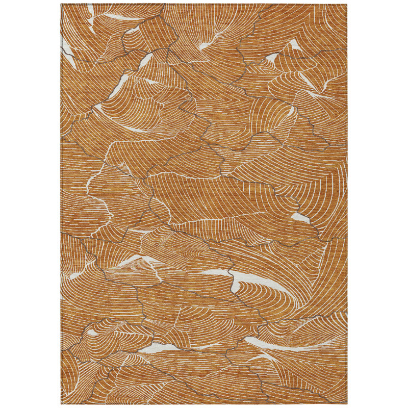 Tapis d'extérieur lavable abstrait brun cuivré 8 pi x 10 pi