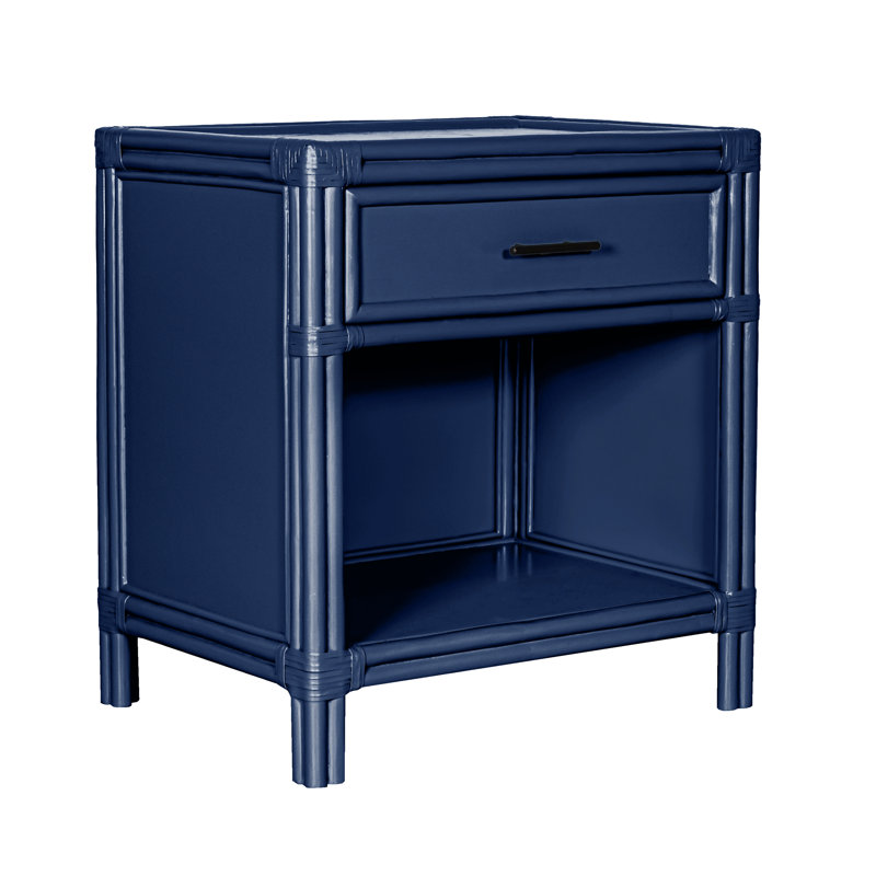 Clara Collection 1 - Drawer Rattan Nightstand, Navy