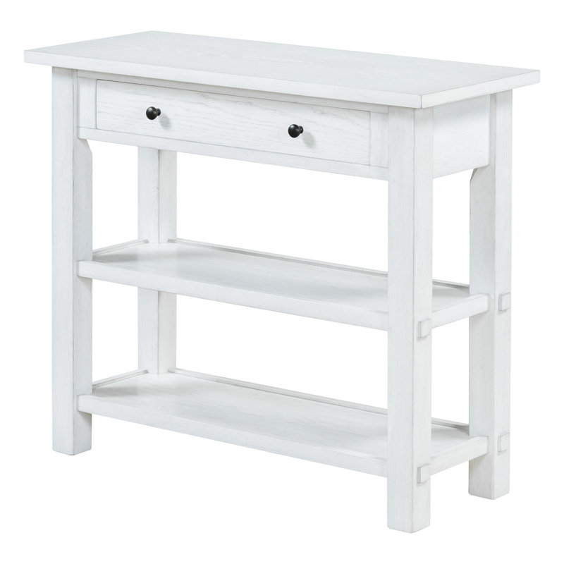Retro Console Table with Drawer and Two Sturdy Shelves for Entryway, Living Room, Antique White