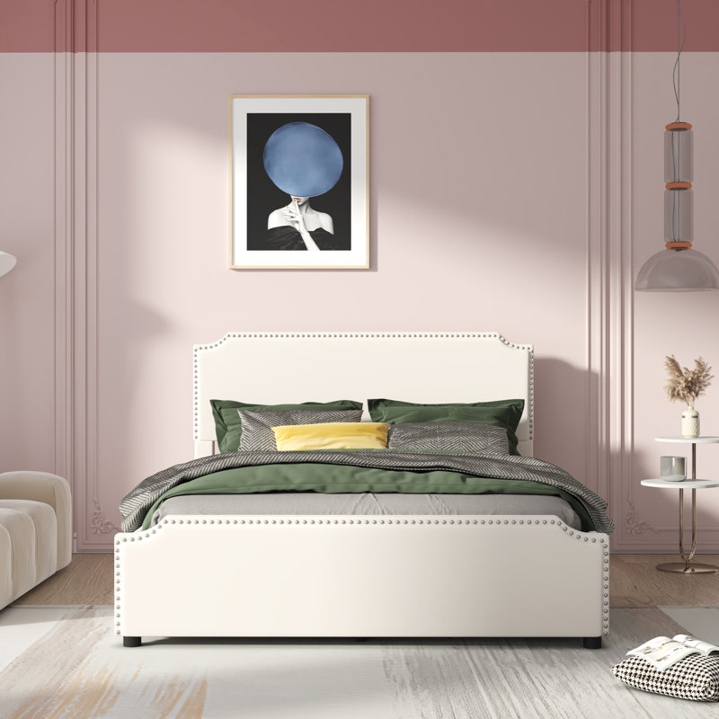 Lit plateforme tapissier Mckelvie, Beige