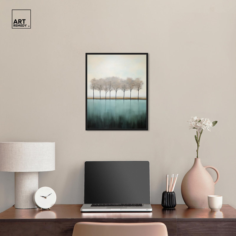 «Fragile Reflections Canvas Minimalist Forest» par , H 21 po x l 17 po, Cadre flottant noir