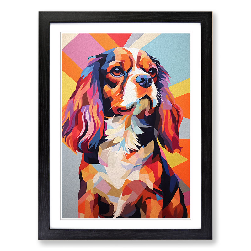 Cavalier King Charles Spaniel Constructivism - Single Picture Frame Print on Wood, Black Framed, 64cm H x 46cm W x 2cm D