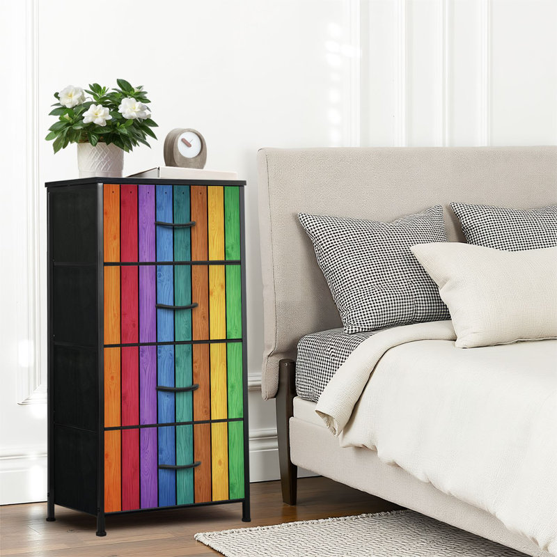 4 Drawer Dresser for Bedroom, Narrow Chest of Drawers, Wooden Top and Study Iron Frame 18"x37.5"-(WxH)