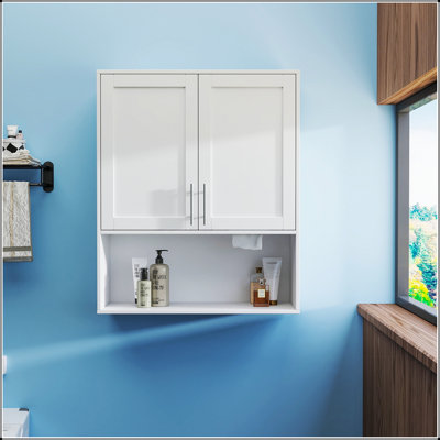 Armoire de salle de bain à miroir - Meuble-lavabo mural à deux portes avec fente pour papier-mouchoirs et tablettes réglables pour un rangement organisé