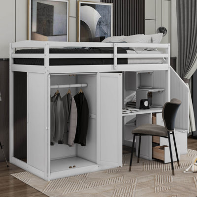 Jelmer Twin Size Loft Bed with Wardrobe and Staircase, Desk and Storage Drawers and Cabinet in 1 -  Harriet Bee, E6F79CB0EE6048DB9A395C65EA95968D