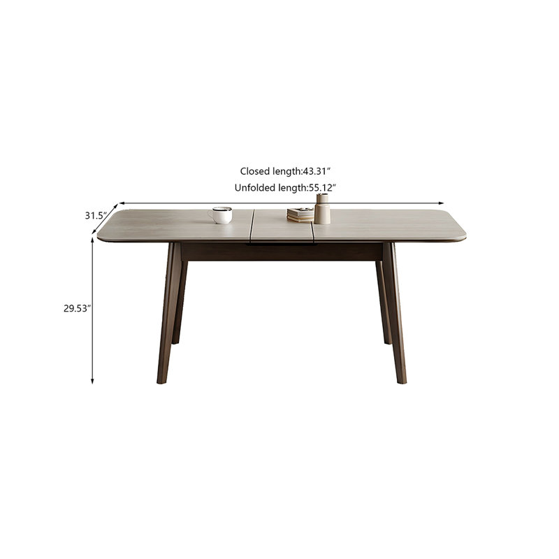 Sintered Stone Solid Wood Ash gray and brown Dining Table, 29.53"H x 43.31"L x 31.5"W