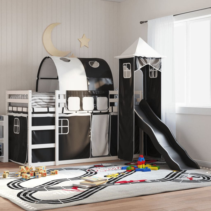 Hyannis Bunk Bed Themed Beds with Trundle Included, Single (90 x 190 cm), Black, White