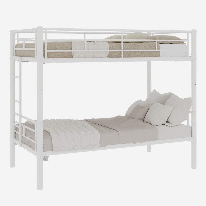 Twin Over Twin Metal Bunk Bed For Kids Boys Girls,Metal Structure Bedframe With Ladders & Guardrail,Convertible 2 Beds,No Spring Box Required