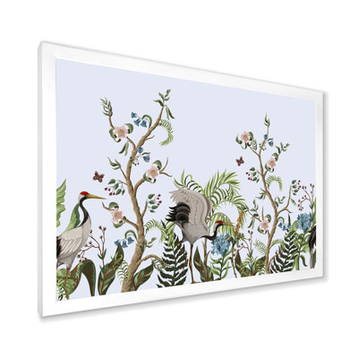 Bordure avec grues et pivoines dans un style chinois - peinture sur toile
