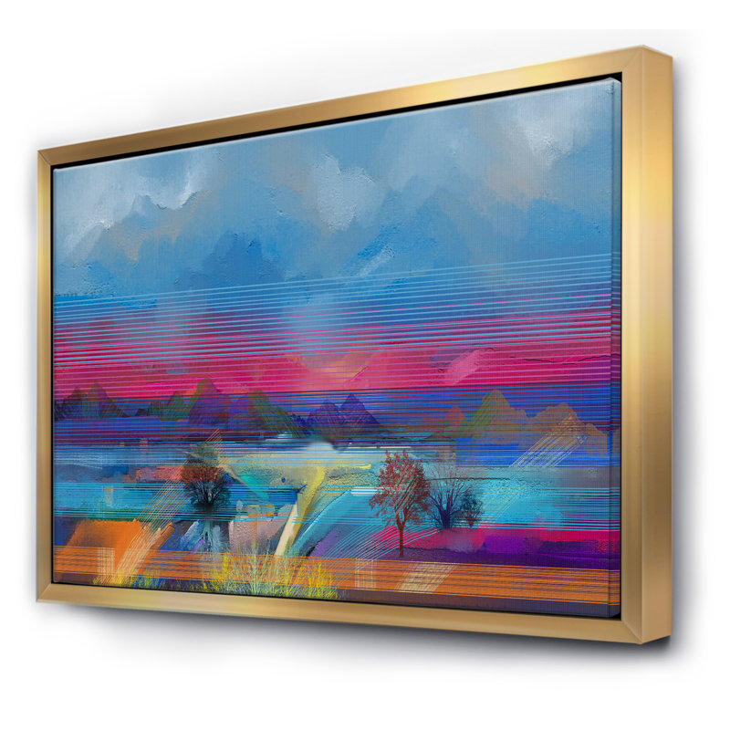 Abstrait peint à la main ciel coloré - reproduction d'art sur toile, H 30 po x l 40 po x 1,5 po, Toile encadrée d'or