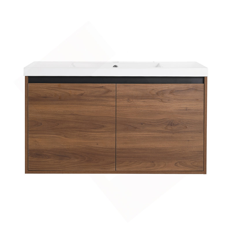 Brown 36 Inch Bathroom Vanity with resin Countertop Sink,  2 Doors Bathroom Cabinet Set