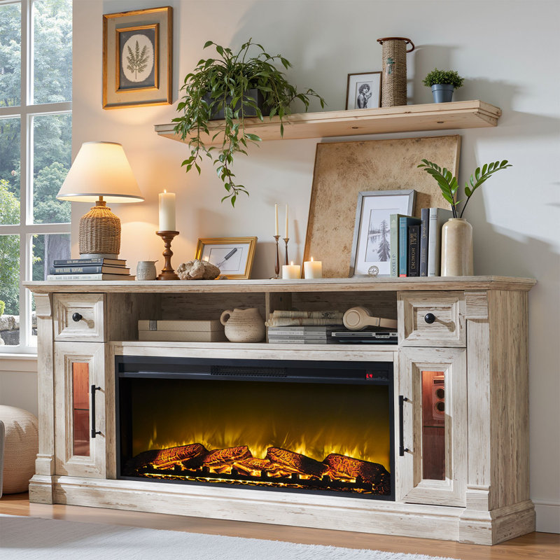 70"ModernFarmhouseFireplaceTVStandforTVsUpto 80",Antique Brush White, Antique Brush White