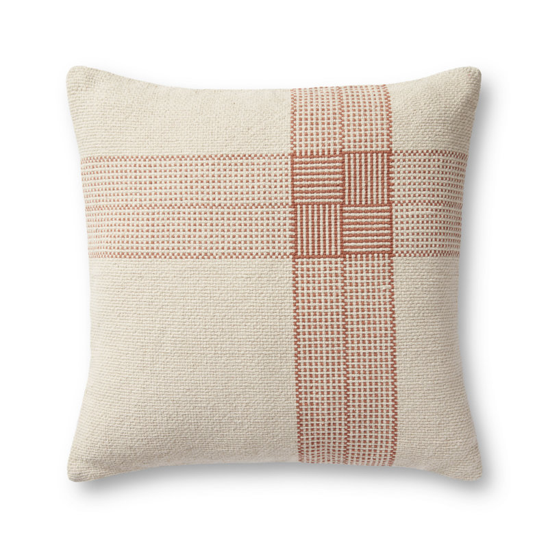 Cream and Terracotta Handwoven Cotton Accent Pillow, 22 inches