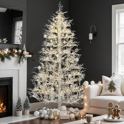 6FT Prelit Birch Tree with Remote, Artificial Hinged White Christmas Tree w/ 300 Warmwhite & Multicolor Switchable Fairy Lights, 550 PE Tips for Home Thanksgiving Christmas Holiday Decor