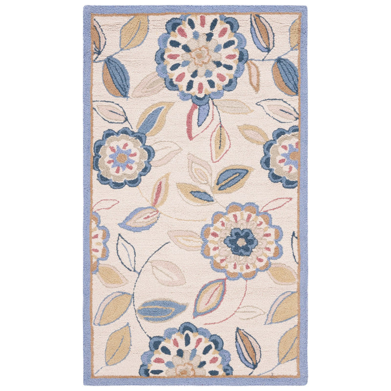 Tapis ivoire en laine crocheté à la main Hollander, Rectangle 2 pi 9 po x 4 pi 9 po