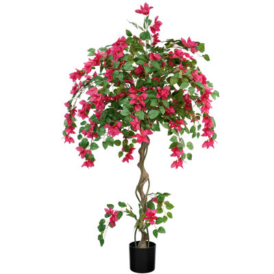 Faux Blossom Tree in Pot – Artificial Bougainvillea Flower Plant for Home Garden Decor