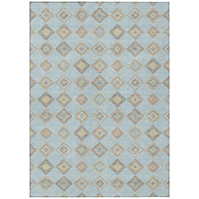 Machine Washable Indoor/Outdoor Chantille ACN2624 Diamond Rug, Sky, 3' x 5'