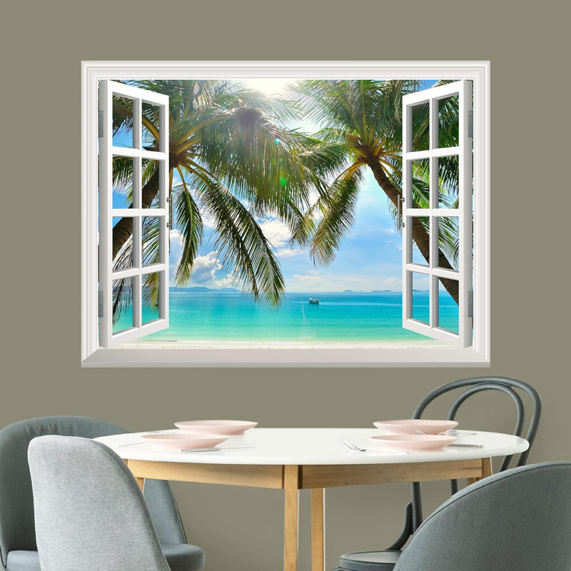 Natural Scenery View From White Window Wall Mural