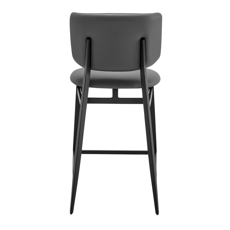 Gray Faux Leather and Black Steel Counter Stool