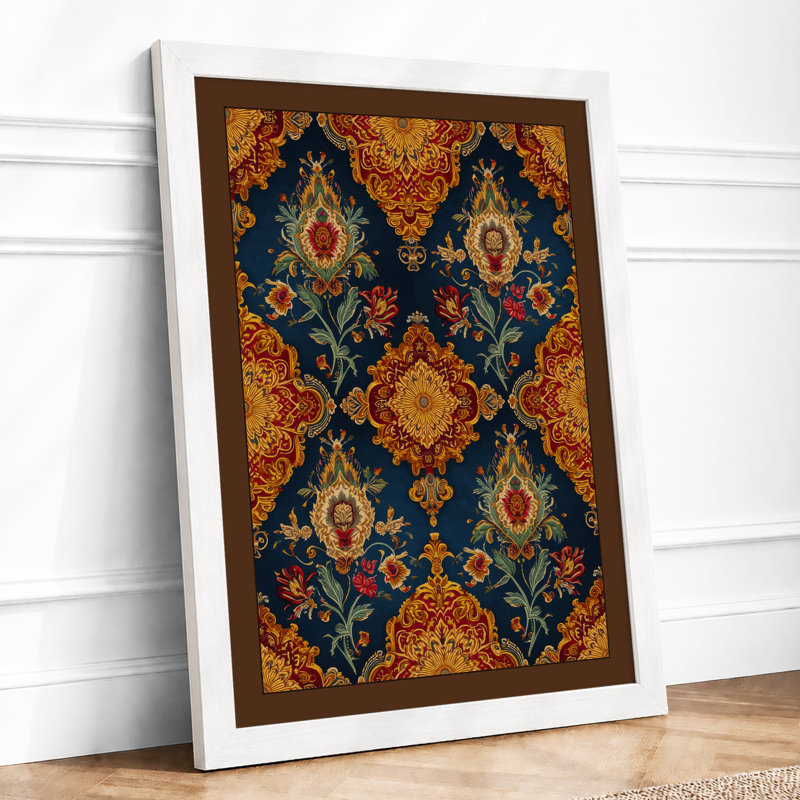 Persian Jewel Lattice Eclectic - Framed Print, A2 - 59.4 x 42.0 cm, White