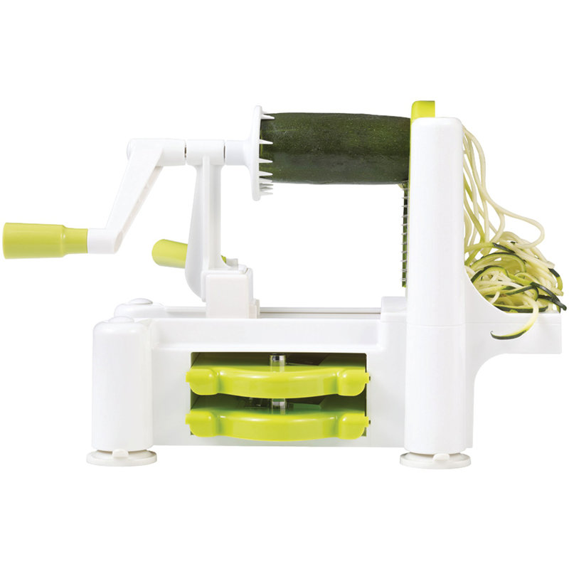 White and Green Manual Spiral Vegetable Cutter with Suction Grip Feet