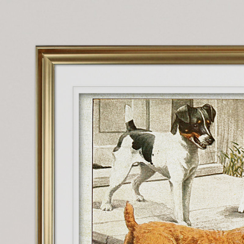 « canin sketch xxi », impression, Cadre doré, H 31 po x l 43 po x P 1,5 po, Blanc mat