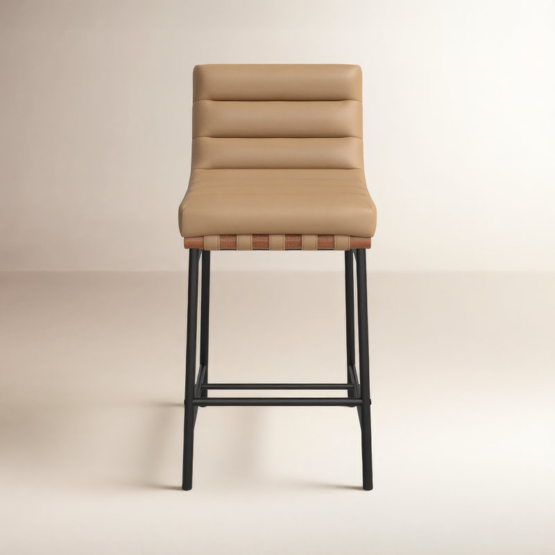 Tabouret de comptoir rembourré Sean Vincentas, Cuir brun clair végétalien, Tabouret de comptoir (siège d'une hauteur de 26,4