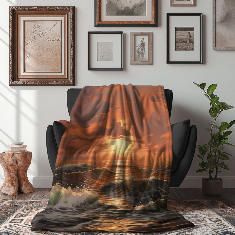Couverture en sherpa 1 pièce Twilight Sea, Lit simple
