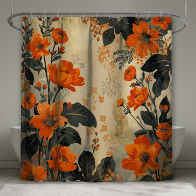 Rideaux de douche orange à motif floral extra longs
