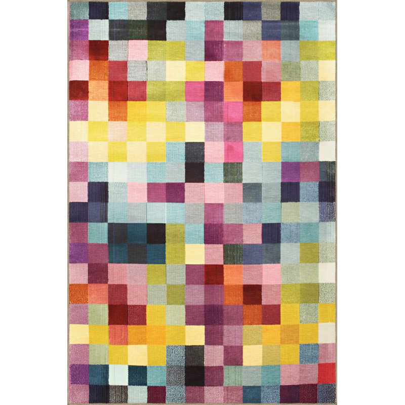 Multi-Colored Square Pixel Patterned Modern Decorative Rug, Rectangle 3'9.81" x 4'11.06"