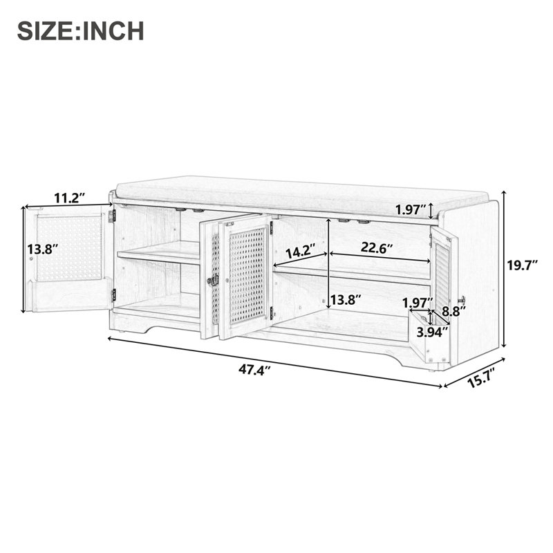 Banc de rangement Rustic, Beige/brun