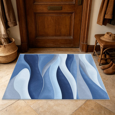 Tapis bleu dégradé à motif de vagues abstraites pour le salon, doux et confortable, adapté à toutes les saisons, facile à entretenir, tapis de sol intérieur lavable à la machine, sous la table de ferme convenant à la chambre à coucher, à la salle à manger, au bureau, au balcon, au patio de décoration intérieure