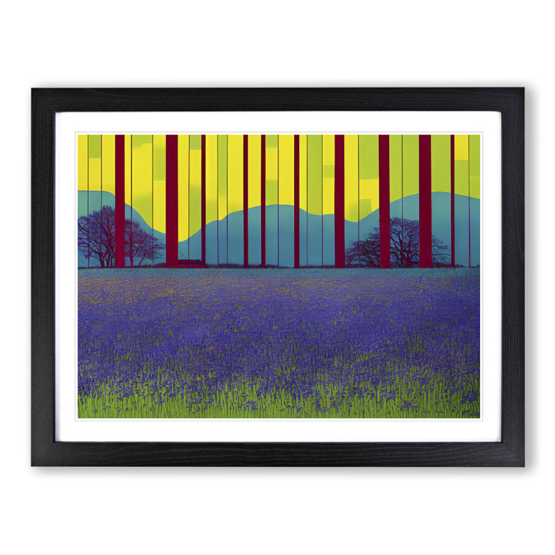 Abstract Bluebell Field - Single Picture Frame Print, 46cm H x 64cm W x 2cm D, Black