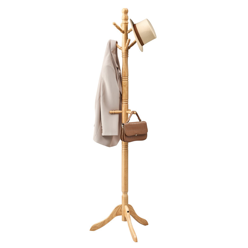 Solid Wood Coat Rack And Stand, Freestanding Hall Coat Tree With 10 Hooks, For Entryway, Hallway, Rubberwood, Natural