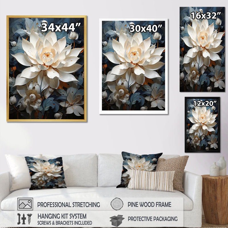 «Serenity Blossum Lotus I» sur toile, Cadre doré simple, H 20 po x l 12 po x P 1 po