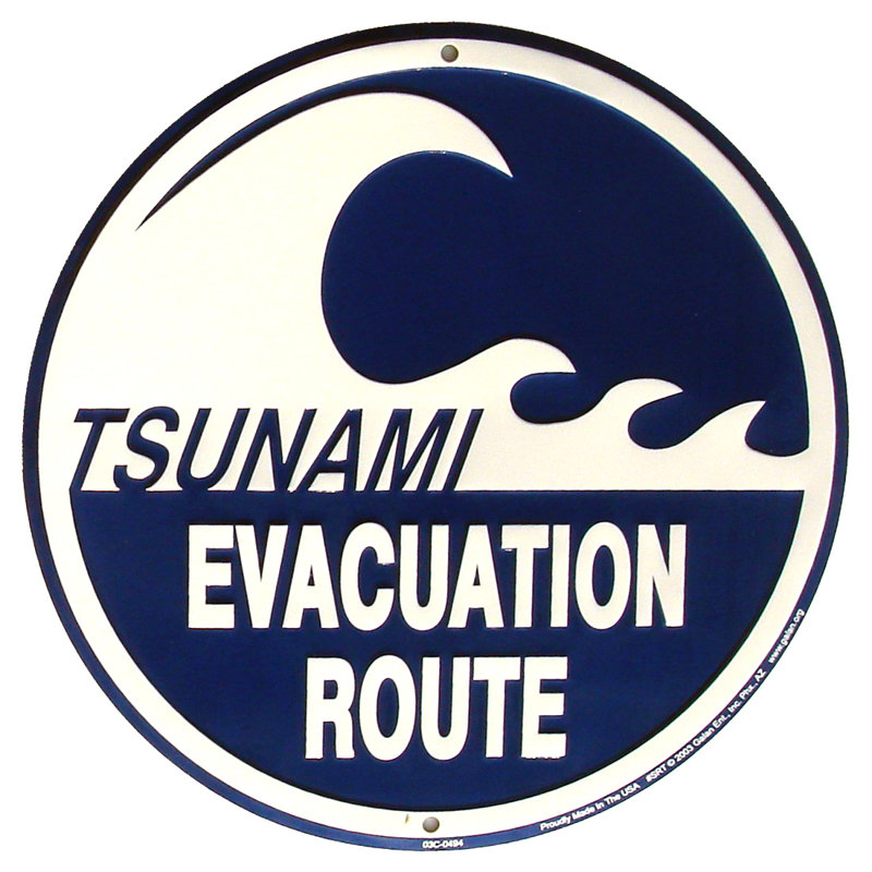 Plaque de vélo en métal à évacuation tsunamiy route warningy wave