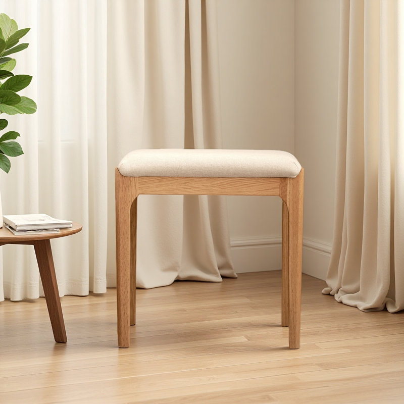 Solid Wood Bedroom Vanity Stool, Natural
