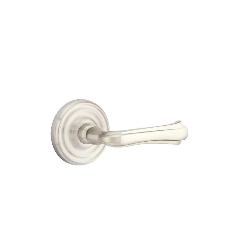 Mortaise intérieure Emtek Passage avec rosette régulière et levier Wembley, Gauche, Nickel satiné
