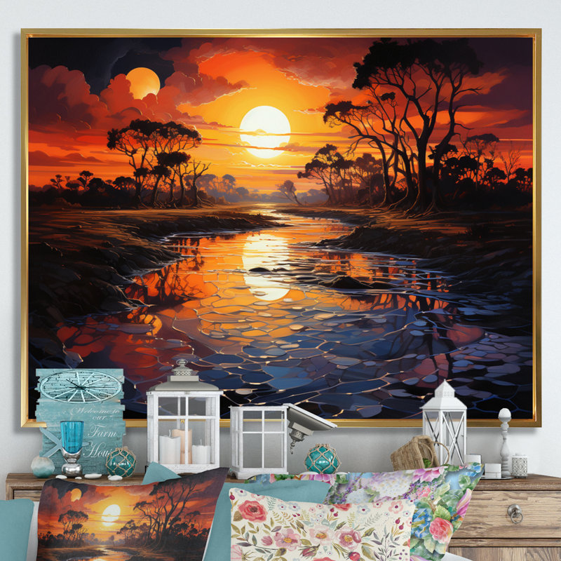 Égypte Golden Horizons River I - reproduction sur toile, 12" H x 20" W, Cadre flottant doré