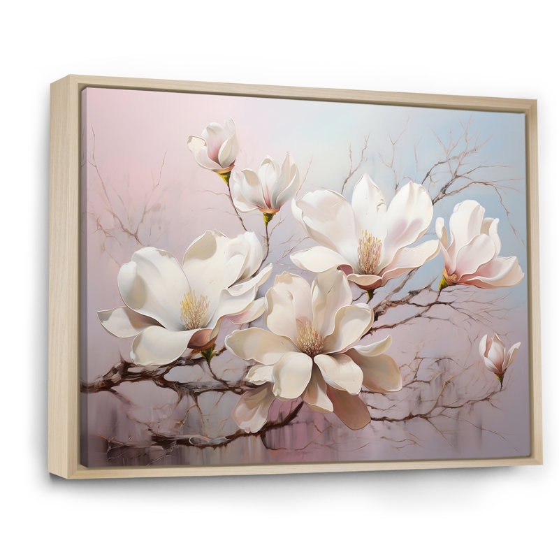 Sérénade de magnolias sur toile, H 30 po x l 40 po x P 1,5 po, Cadre naturel flottant