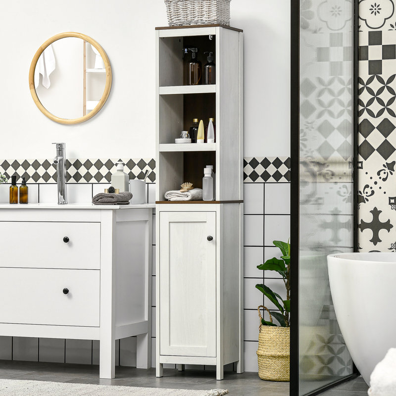 Grande armoire de rangement pour salle de bain, armoire tour autoportante avec 3 tablettes ouvertes et tablette réglable