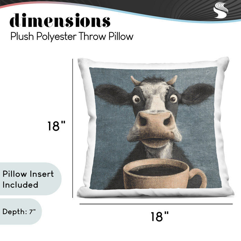Coussin décoratif imprimé Grumpy Cow & Coffee, design par The Wands Want
