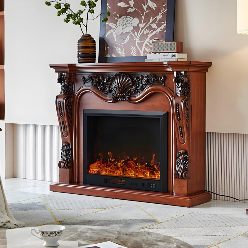 Foyer électrique 62,99 "brun, H 47,24 po x l 62,99 po x P 12,99 po, Brun