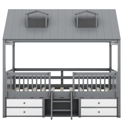 Structure de lit double en bois, blanc