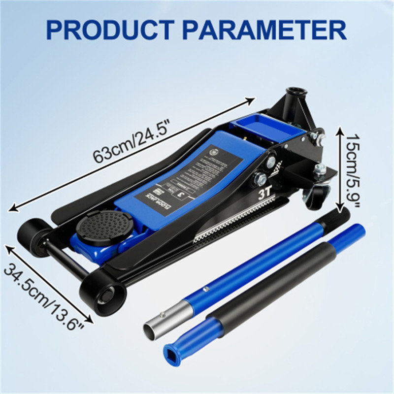 Cric de plancher surbaissé, pompe à levage rapide à piston double, 3 tonnes, 75 mm / 2,95 po à 460 mm / 18,11 po