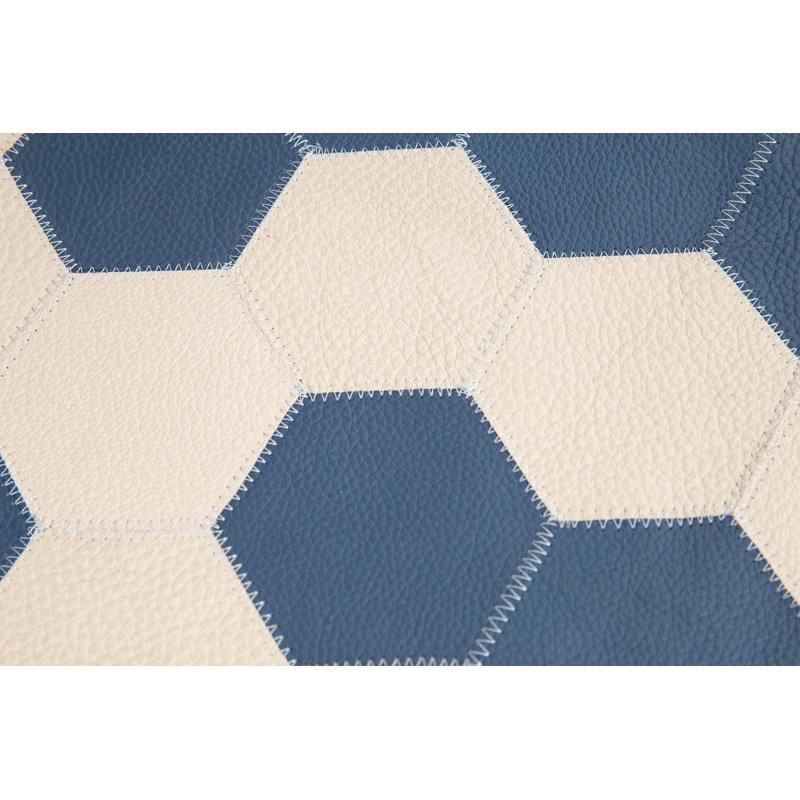 Navy Blue & Cream Cowhide Leather Pillow - Hexagonal Patchwork