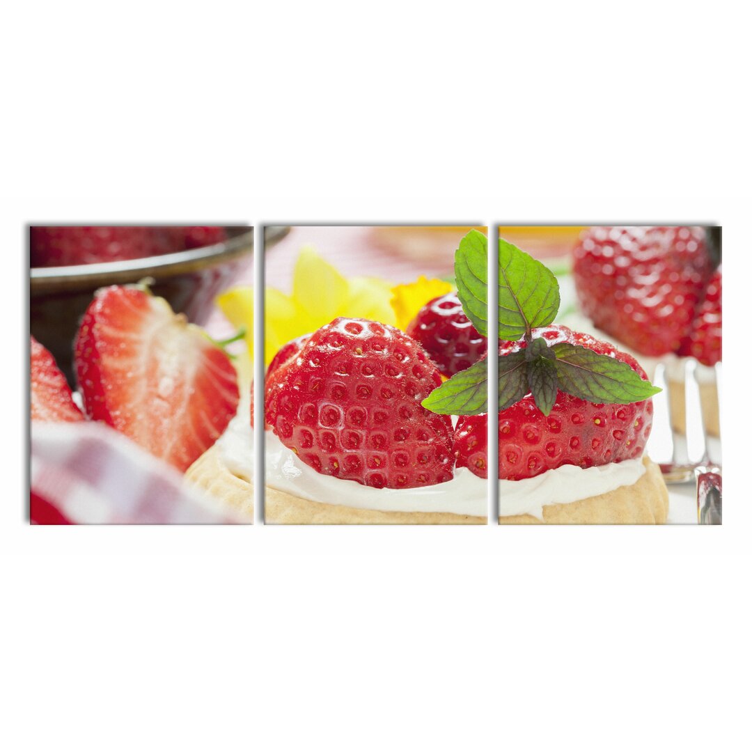 3-tlg. Leinwandbilder-Set Tasty Strawberry Tart