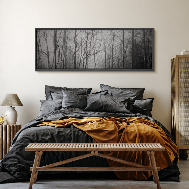 Nature paysage noir et blanc forêt brumeuse, reproduction d'art sur toile, H 20 po x l 60 po, Noir, noir, noir, noir